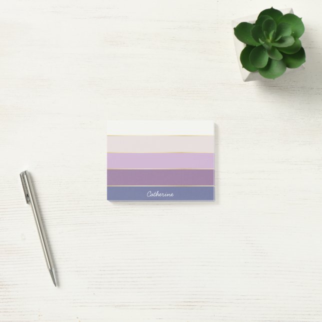 Colourful Purple Gold Personalised Colour Stripes Post-it Notes (Office)