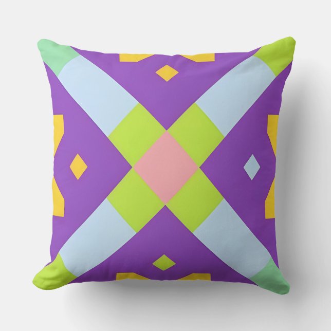 Colourful Purple Green Geometric X Abstract Cushion (Front)