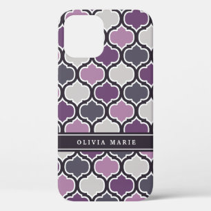 Colourful Purple Lattice Pattern with Name iPhone 12 Case
