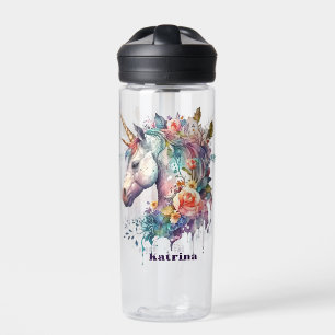 Colourful Purple Magical Floral Unicorn Watercolor Water Bottle