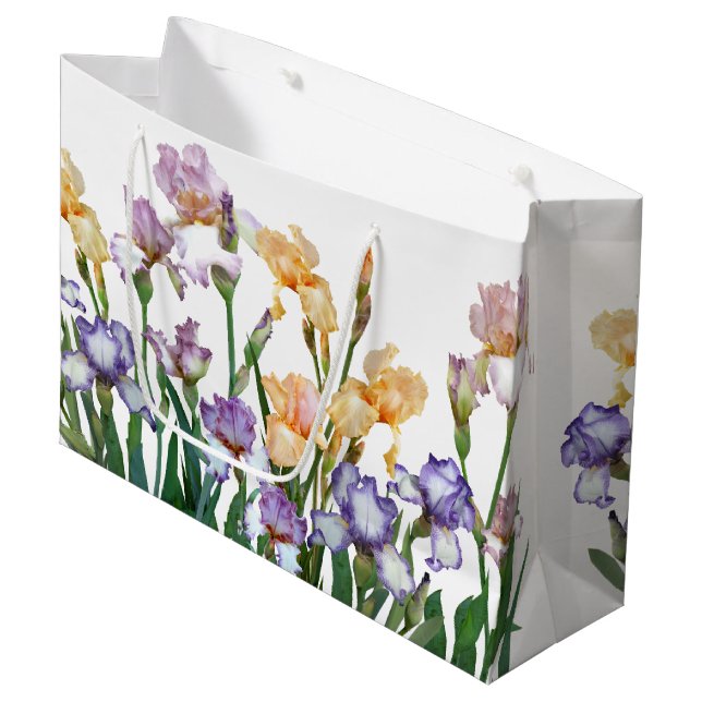 Colourful Purple & Peach Iris  Large Gift Bag (Front Angled)