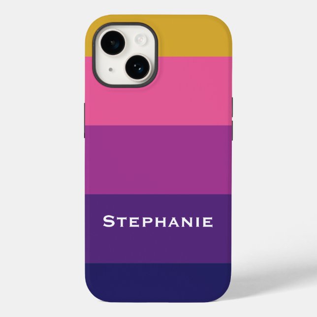 Colourful Purple Pink Gold Abstract Stripes Name Case-Mate iPhone Case (Back)