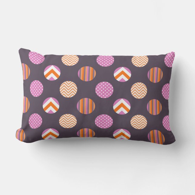 Colourful Purple, Pink & Orange Polka Dot Pattern Lumbar Cushion (Front)