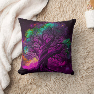 Colourful Purple Tree Stars Universe Artwork   Cushion