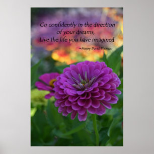 Colourful Purple zinnia flower inspirational quote Poster