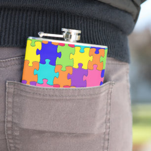 Colourful Puzzle Design Hip Flask