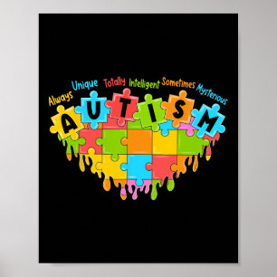 Colourful Puzzle Heart Love Retro Autism Awareness Poster