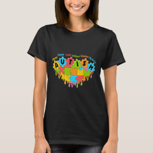 Colourful Puzzle Heart Love Retro Autism Awareness T-Shirt