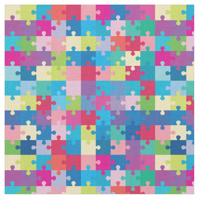 Colourful Puzzle Pattern Autism Awareness Fabric (Close Up)