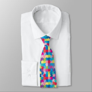 Colourful Puzzle Pattern Autism Awareness Tie