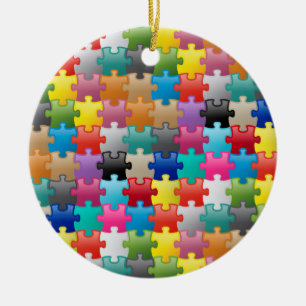 Colourful puzzle pattern ceramic tree decoration