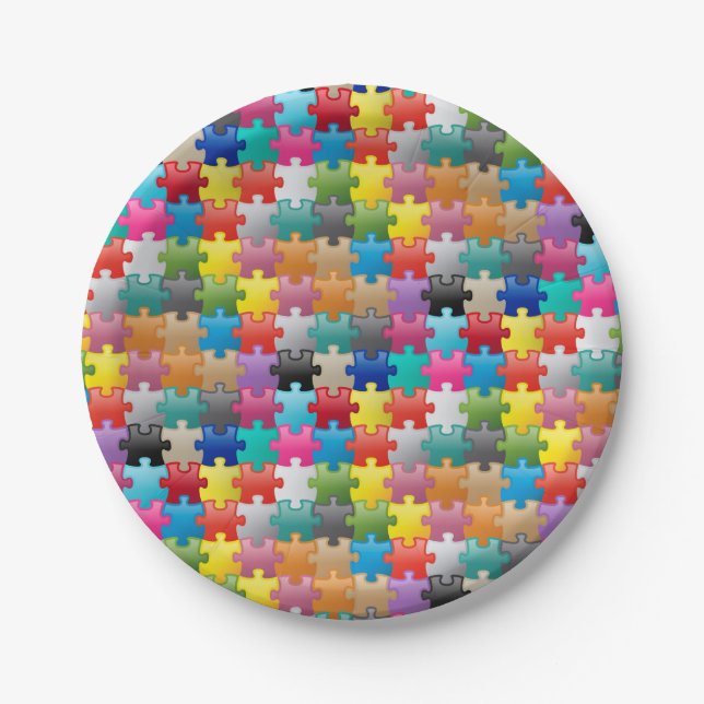 Colourful puzzle pattern paper plate (Front)