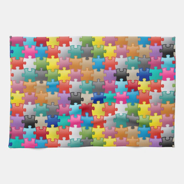 Colourful puzzle pattern tea towel (Horizontal)