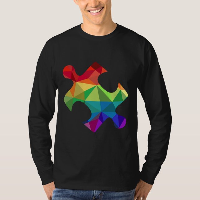 Colourful Puzzle Piece For Autism Awareness T-Shirt (Front)