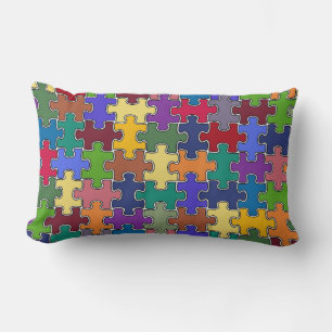 colourful puzzle pieces lumbar cushion