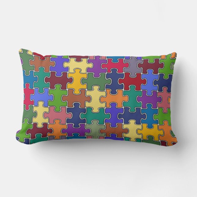 colourful puzzle pieces lumbar cushion (Front)