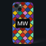 Colourful Quatrefoil Lattice Trellis Monogram iPhone 13 Case<br><div class="desc">This beautiful, colourful quatrefoil Moroccan trellis pattern has a curvy black banner where you can add your monogram / initials. The repeating lattice motif is done in a rainbow of bright colour, from teal and mint green to rich shades of red, blue, purple, golden yellow and orange. Use the template...</div>