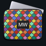 Colourful Quatrefoil Lattice Trellis Monogram Laptop Sleeve<br><div class="desc">This beautiful, colourful quatrefoil Moroccan trellis pattern has a curvy black banner where you can add your monogram / initials. The repeating lattice motif is done in a rainbow of bright colour, from teal and mint green to rich shades of red, blue, purple, golden yellow and orange. Use the template...</div>
