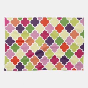 Colourful quatrefoil pattern tea towel