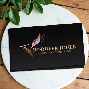 Colourful Quill Pen and Paper Notary Business Card