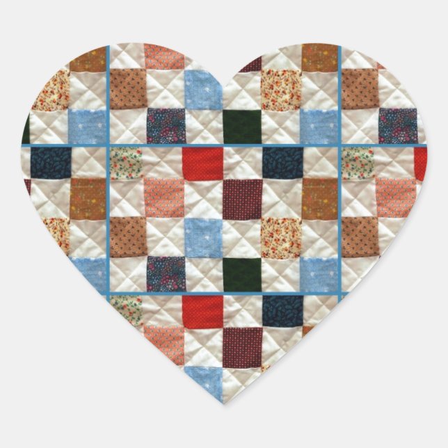 Colourful quilt squares pattern heart sticker (Front)