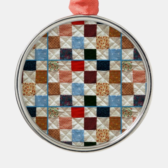 Colourful quilt squares pattern metal tree decoration (Front)