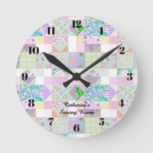 Colourful quilting clock sewing room quilt decor