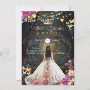 Colourful Quinceañera 15 Anos Fores Flowers Gold  Invitation