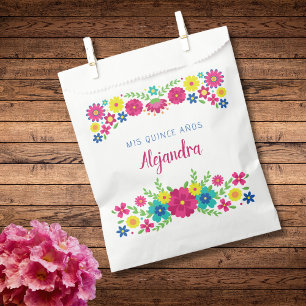 Colourful Quinceañera Mexican flowers Paper Napkin Favour Bags