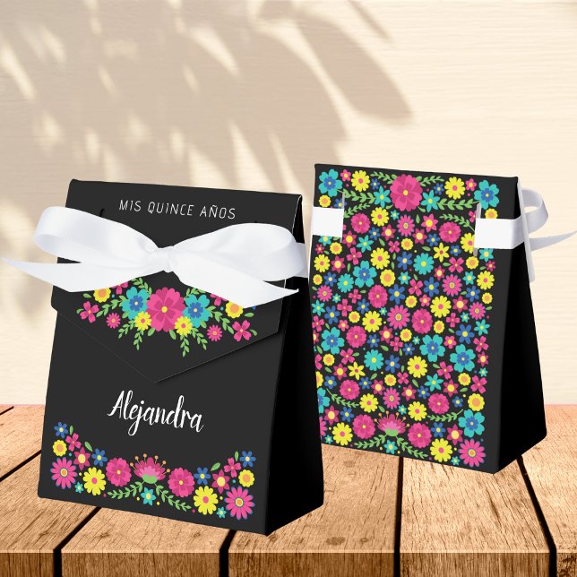 Colourful Quinceañera Mexican flowers Paper Napkin Favour Box (Creator Uploaded)