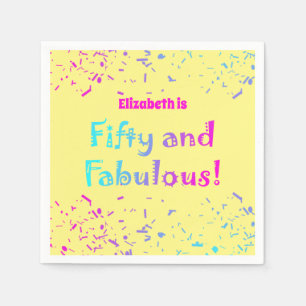 Colourful Quirky Fifty and Fabulous Confetti Yello Napkin