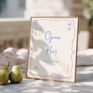 Colourful & Quirky Hand Drawn Open Bar Poster