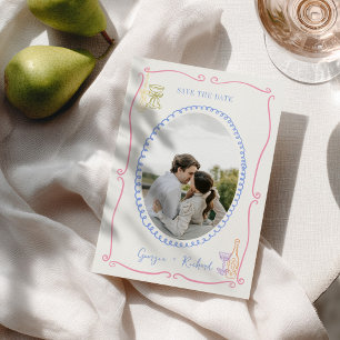 Colourful & Quirky Hand Drawn Save the Date Invitation