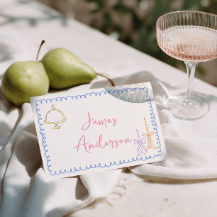 Colourful & Quirky Hand Drawn Wedding Place Card