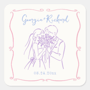 Colourful & Quirky Hand Drawn Wedding Square Sticker