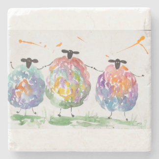 colourful quirky sheep dancing stone coaster