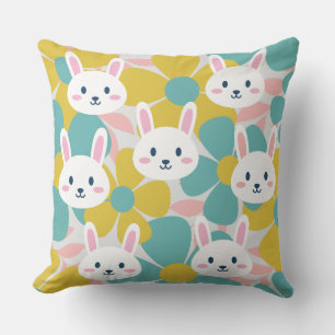 Colourful rabbit and flower pillow for kids room