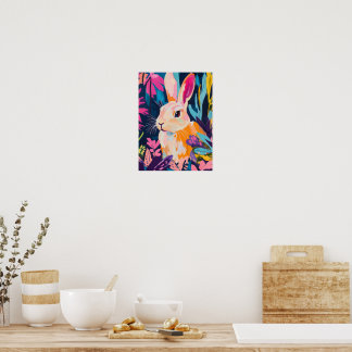 Colourful Rabbit Floral Wall Art | Whimsical Bunny