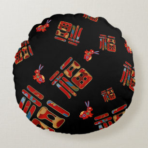 Colourful Rabbits 福 Blessings Lunar New Year Round Cushion