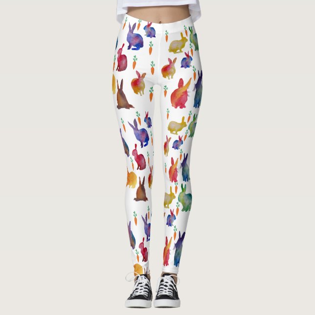 Colourful Rabbits Carrots Happy Custom Leggings (Front)