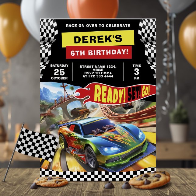 Colourful Race Car Birthday Party Invitation (Creator Uploaded)