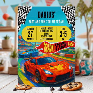 Colourful Race Car Birthday Party Invitation