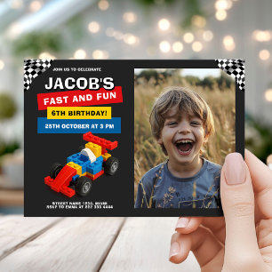 Colourful Race Car Birthday with photo Invitation