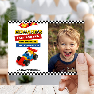 Colourful Race Car Kids Party Invitation