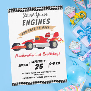 Colourful Race Car Theme Kids Birthday Party Invitation