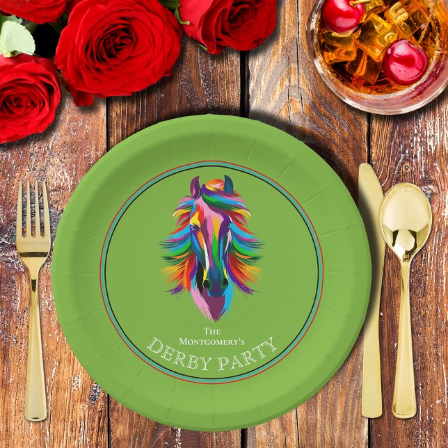 Colourful Racehorse Derby Party Green Paper Plate (Colorful Racehorse Derby Party Green Paper Plates)