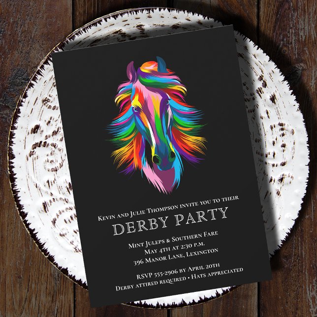 Colourful Racehorse Derby Party Invitation (Colorful racehorse Derby party invitations - PRINTED and/or INSTANT DOWNLOAD)