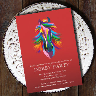 Colourful Racehorse Derby Party Red Invitation