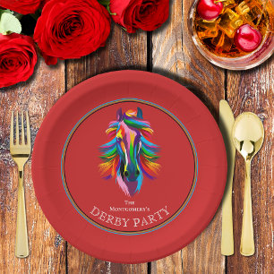 Colourful Racehorse Derby Party Red Paper Plate