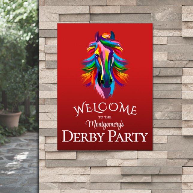 Colourful Racehorse Derby Party Red Welcome Poster (Colorful racehorse Derby party red welcome poster - PRINTED and/or INSTANT DOWNLOAD)